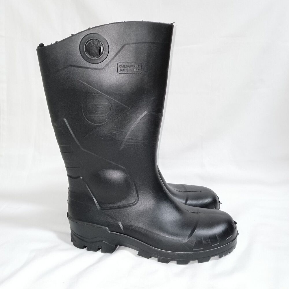 Dunlop Rubber Plain Toe Boots Rain Work Mens 10 Women's 12 Black EUC